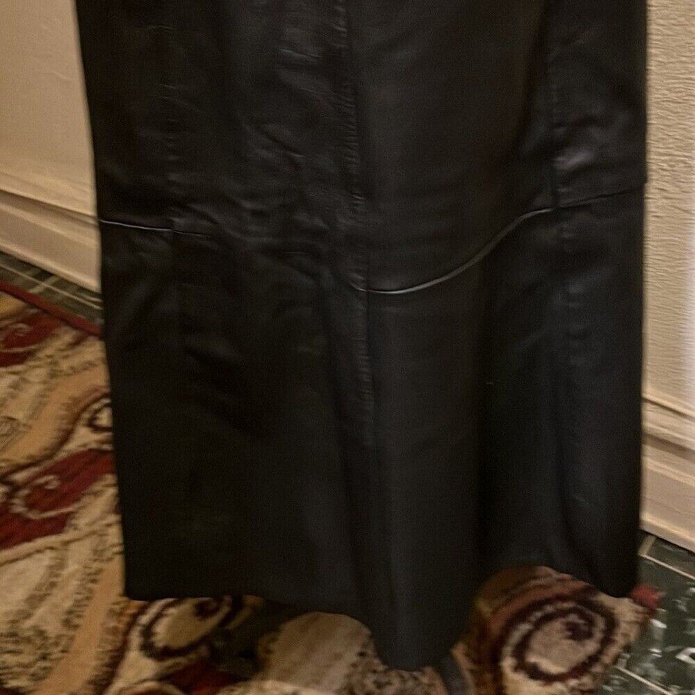 Vintage 1980's Saks Fifth Avenue Black A-Line Midi Leather Skirt Size M - Picture 4 of 14